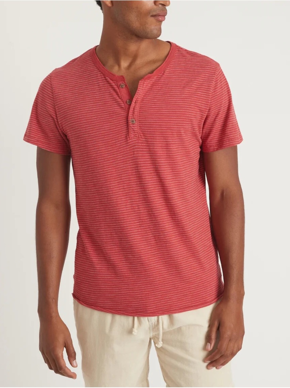 Marine Layer Men’s Striped Slub Henley Short Sleeve T-Shirt Red Size M/L